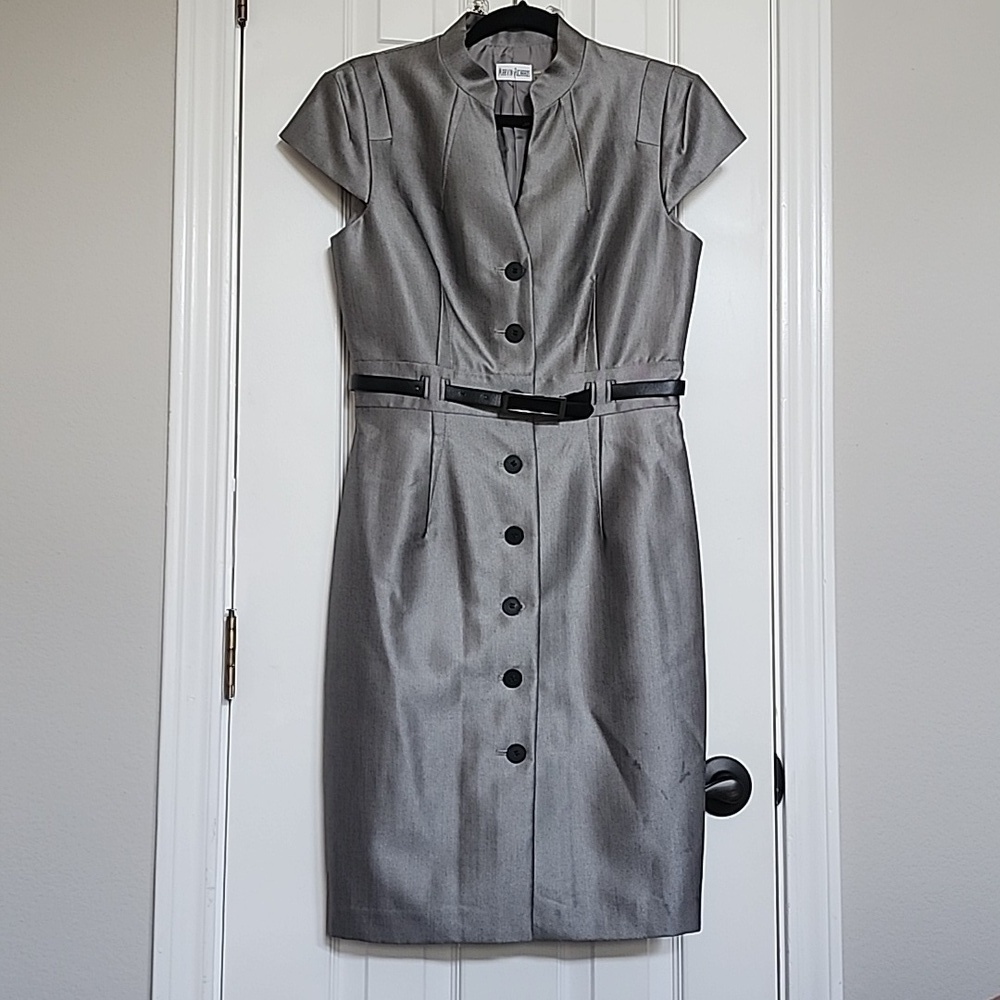 NWOT Marvin Richards Women’s Steel Gray Sheath Dress Belted Button Up Size 6​​
